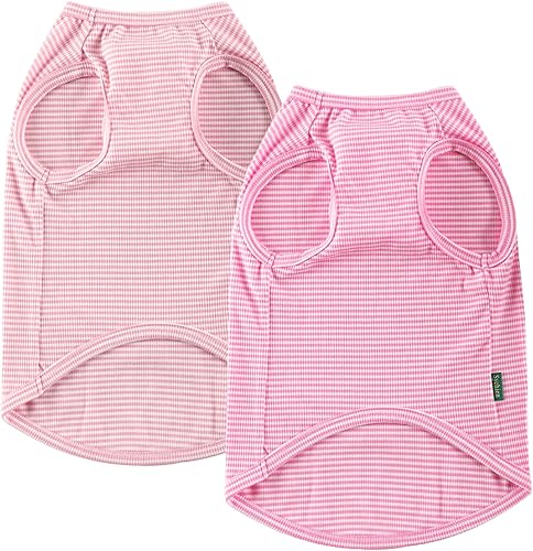 Sychien Camisa para perro, camisetas de algodón peinado, camiseta suave y fresca para perros medianos, bulldog francés, rosa a rayas, M