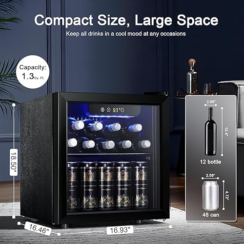 Miniatura 2 de Antarctic Star Refrigerador de 12 botellas para 48 latas, mini puerta de vidrio para cerveza, bebidas gaseosas o vino, refrigerador independiente