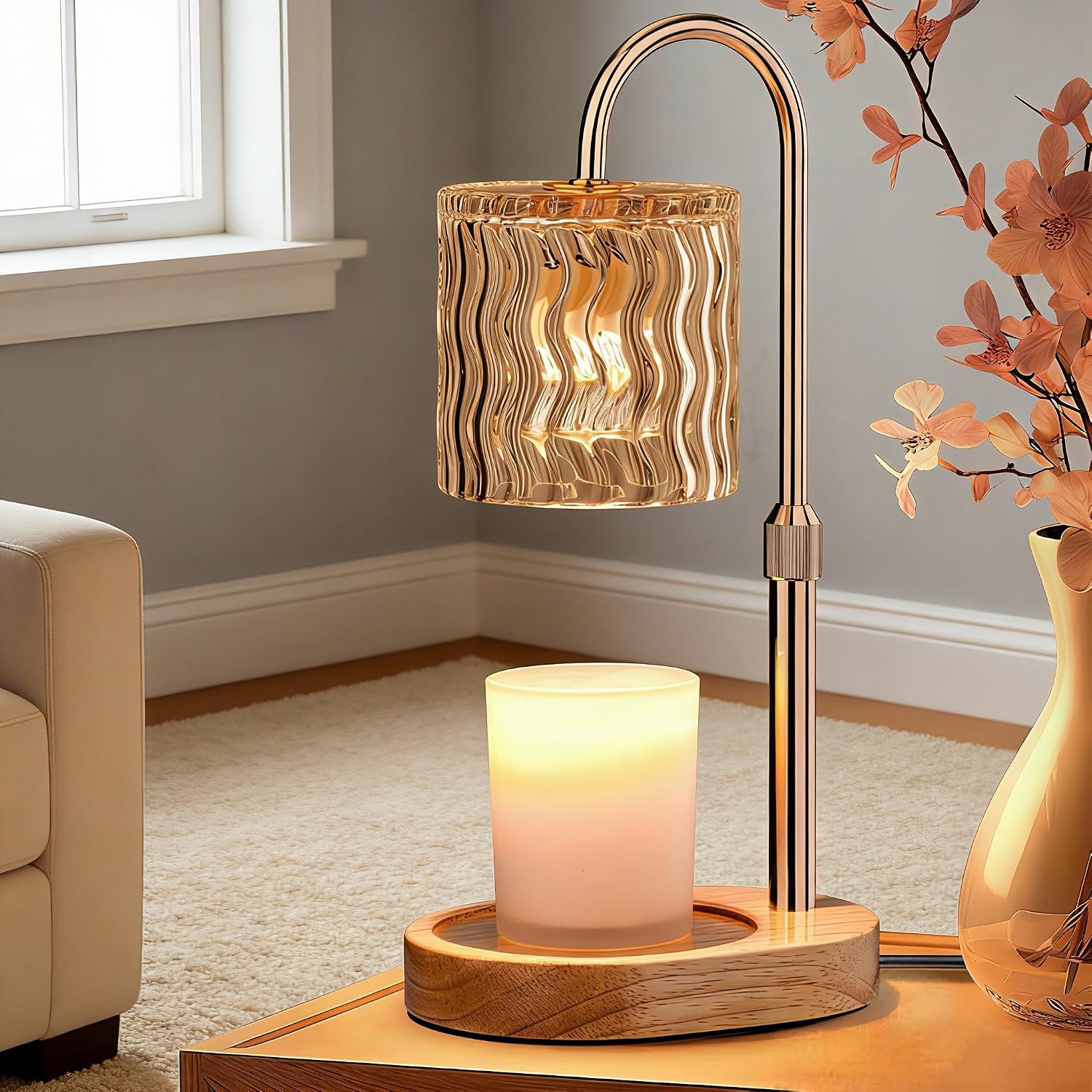 Candle Warmer Lamp Electric: Dimmable Timer Candles Warming Lamps - Height Adjustable Burner Jar - No Flame Scented Melts Wax - All Candle Jars Table Light Home Decor