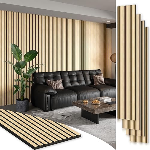 Miniatura 11 de Smartstandard Paquete de 4 paneles de pared de listones de madera de 106 x 12.6 pulgadas, paneles de pared de madera insonorizados, paneles de