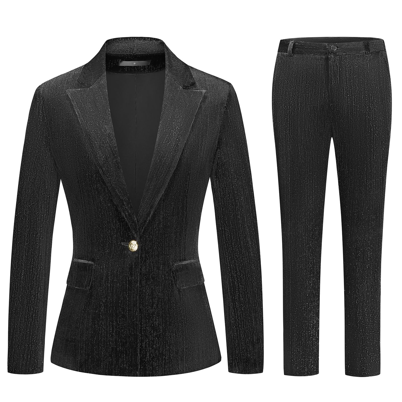KUDORO Womens Velvet Pants Suit Set Sparkly 2 Piece Outfit for Dressy Casual Formal Wedding Blazer Jacket Pants