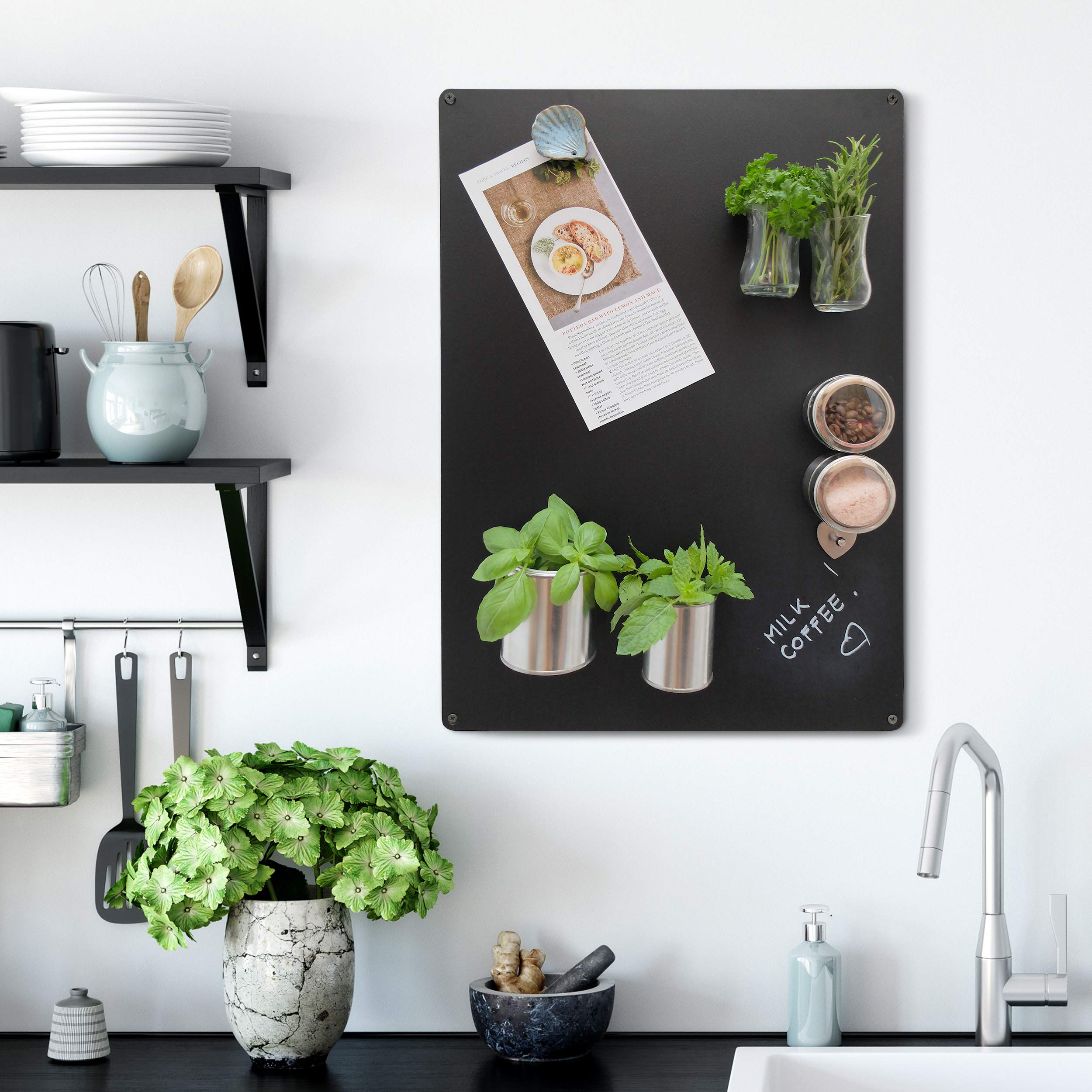 Magnettafel Magnetboard aus Metall - 58 x 40 Magnettafel Schwarz - Magnetwand inkl. Befestigung