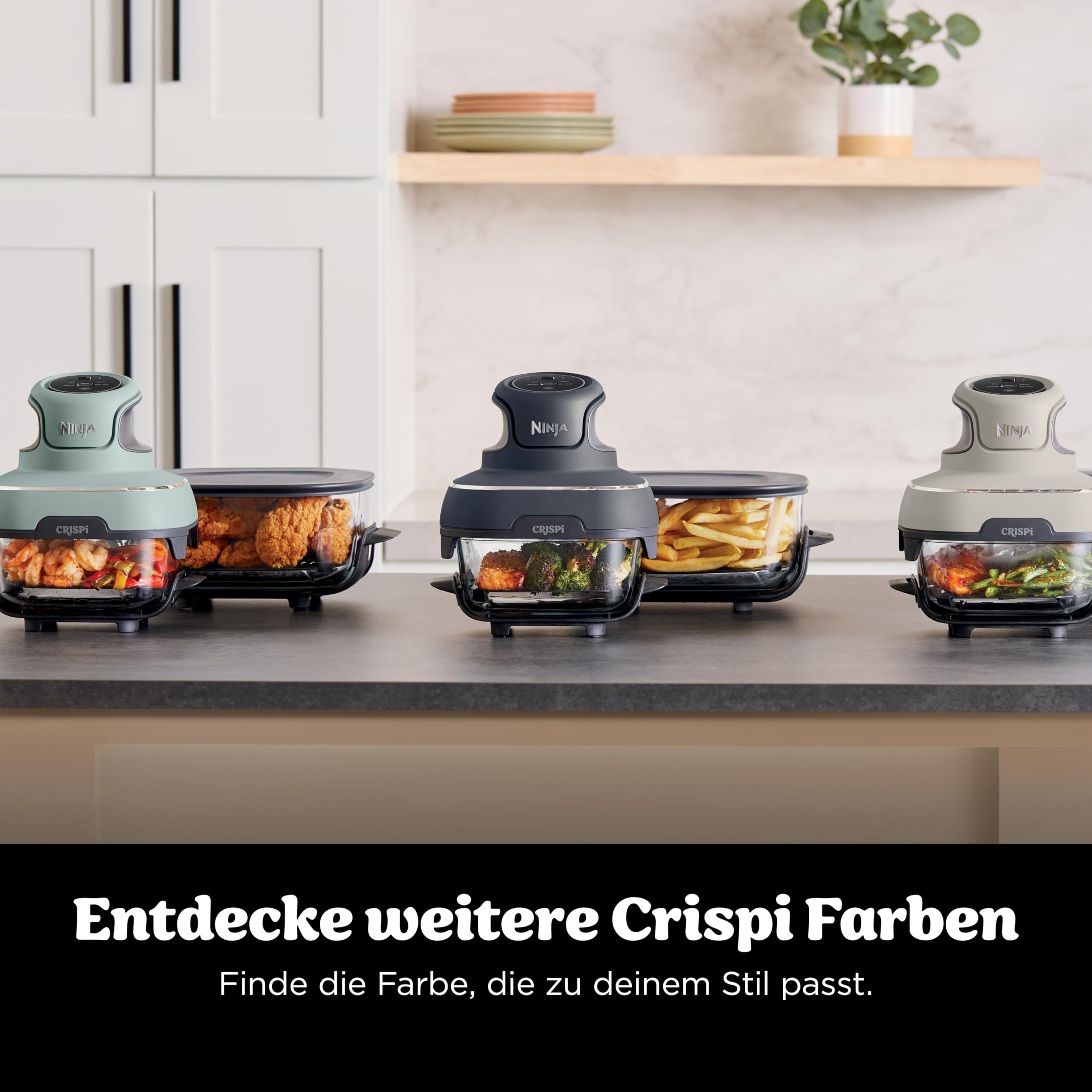 Ninja CRISPi Tragbare Heißluftfritteuse, 3,8 l & 1,4 l, 4-in-1: Heißluftfrittieren, Braten, Warmhalten, Aufknuspern, kompakt, 6 Portionen, 2 Glasbehälter & Deckel, 1700 W, Ingwerbraun FN101EUGD