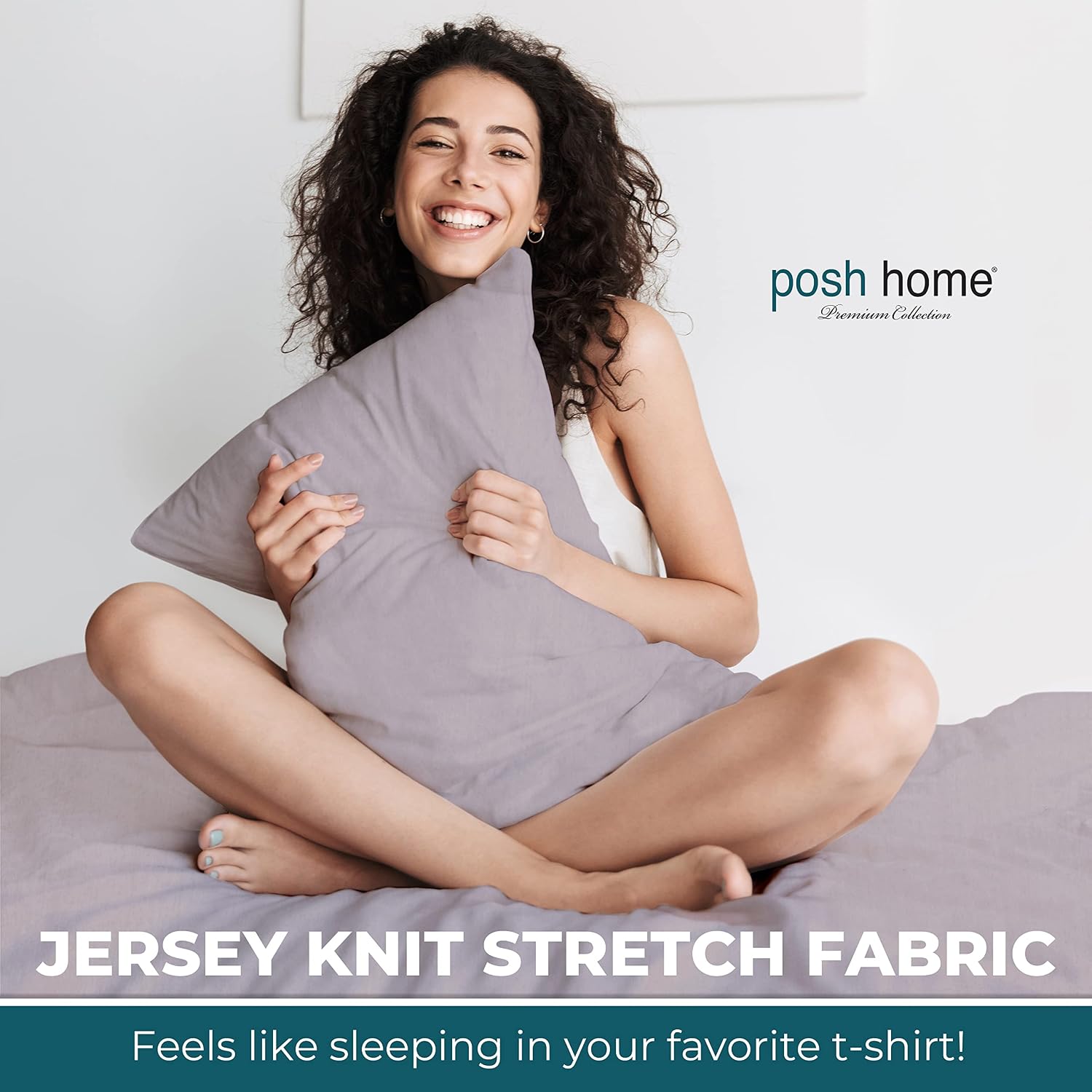 Posh Home Full Size Jersey Knit Sheet Set, 4-Piece - Soft & Breathable All-Season Cotton Blend with Deep Pockets - Flat Sheet, Fitted Sheet & 2 Pillowcases - Lilac Haze image 2
