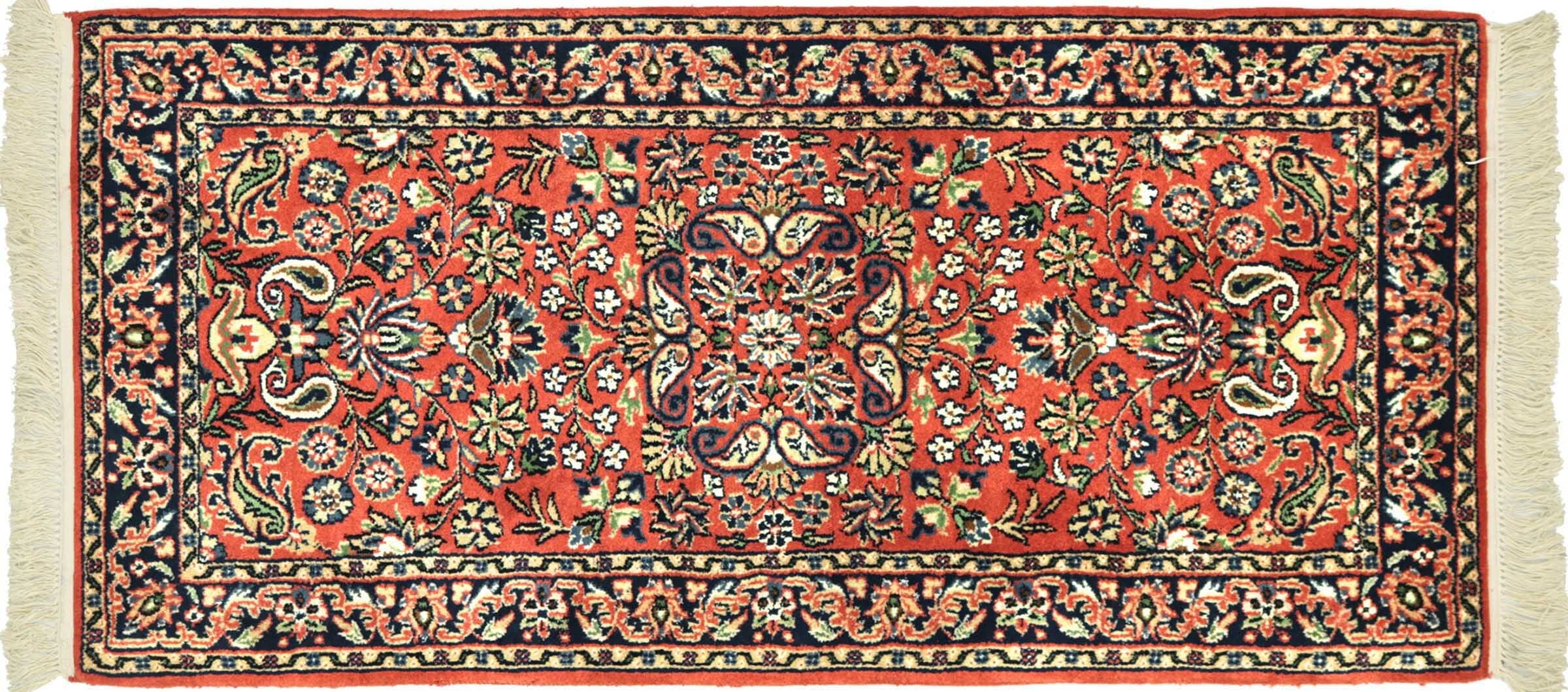 Tapis Sarough orange 70x140 cm tissé main aux motifs floraux élégants