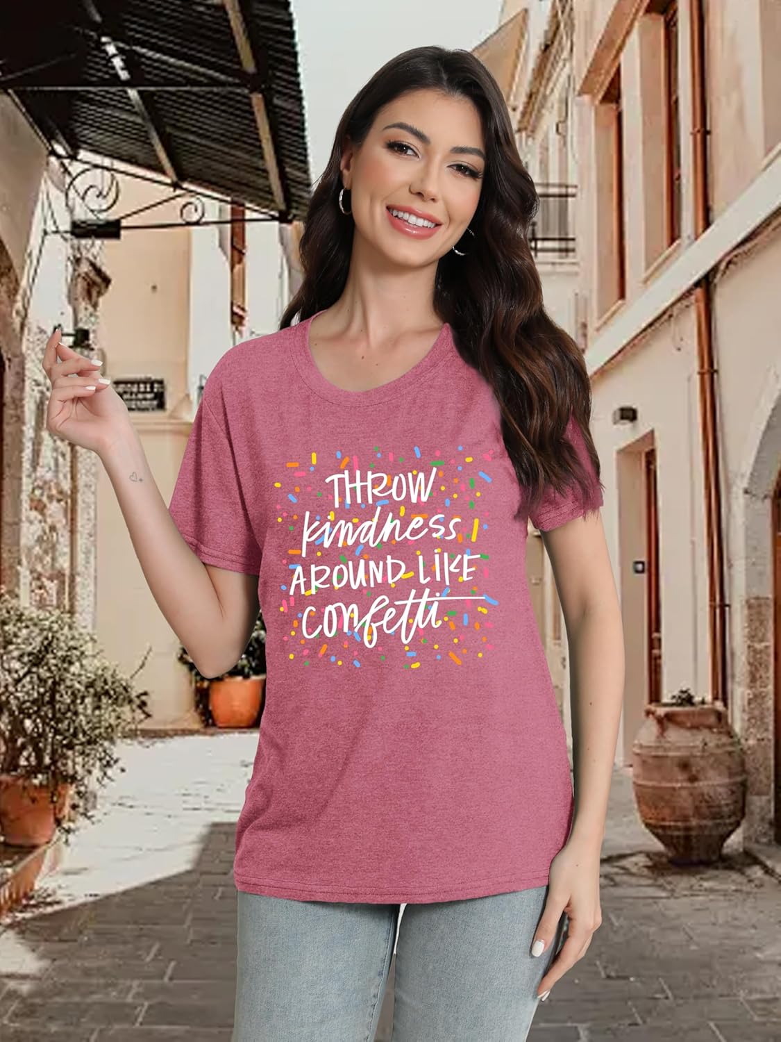 Women Be Kind Shirt Throw Kindness Around Like Confetti Print T-Shirt Inspirational Kindness Tee Tops - Image 2
