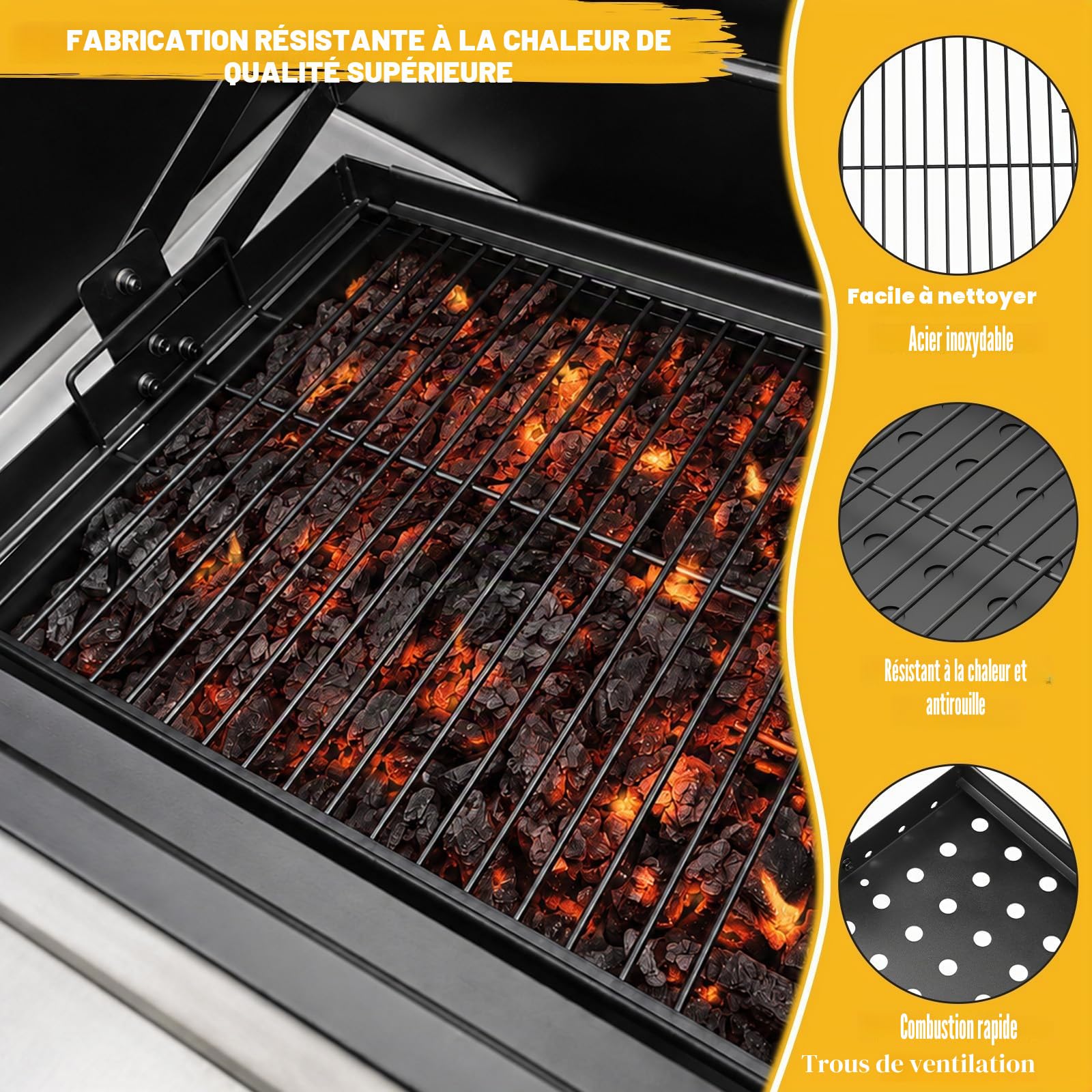 GFTIME Plateau à charbon de bois réglable 38-71 cm pour barbecue Tepro Toronto, Taino Hero XL, Activa Angular, EL Fuego Montreal