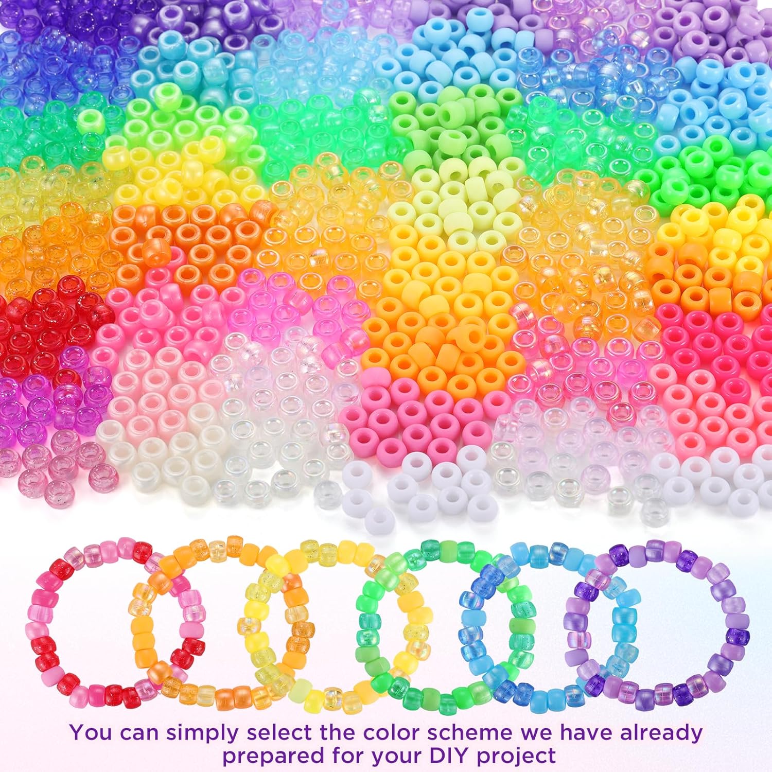 3400Pcs Pony Beads Bulk, 48 Colors Plastic Pony Beads for Bracelets Jewelry Making, Funtopia Kandi Beads for Craft DIY Project, Rainbow Hair Beads for Braids for Girls, 6 Color Series, 6x9 mm - Image 5