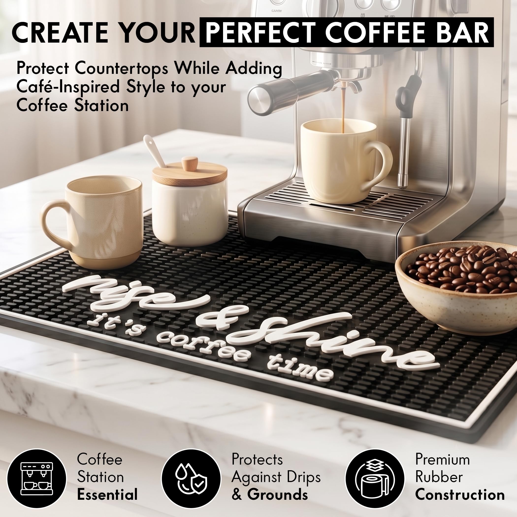 Coffee Bar Mat, Rise and Shine - Coffee Bar Accessories, Station, 18x12 — Amazon image 3