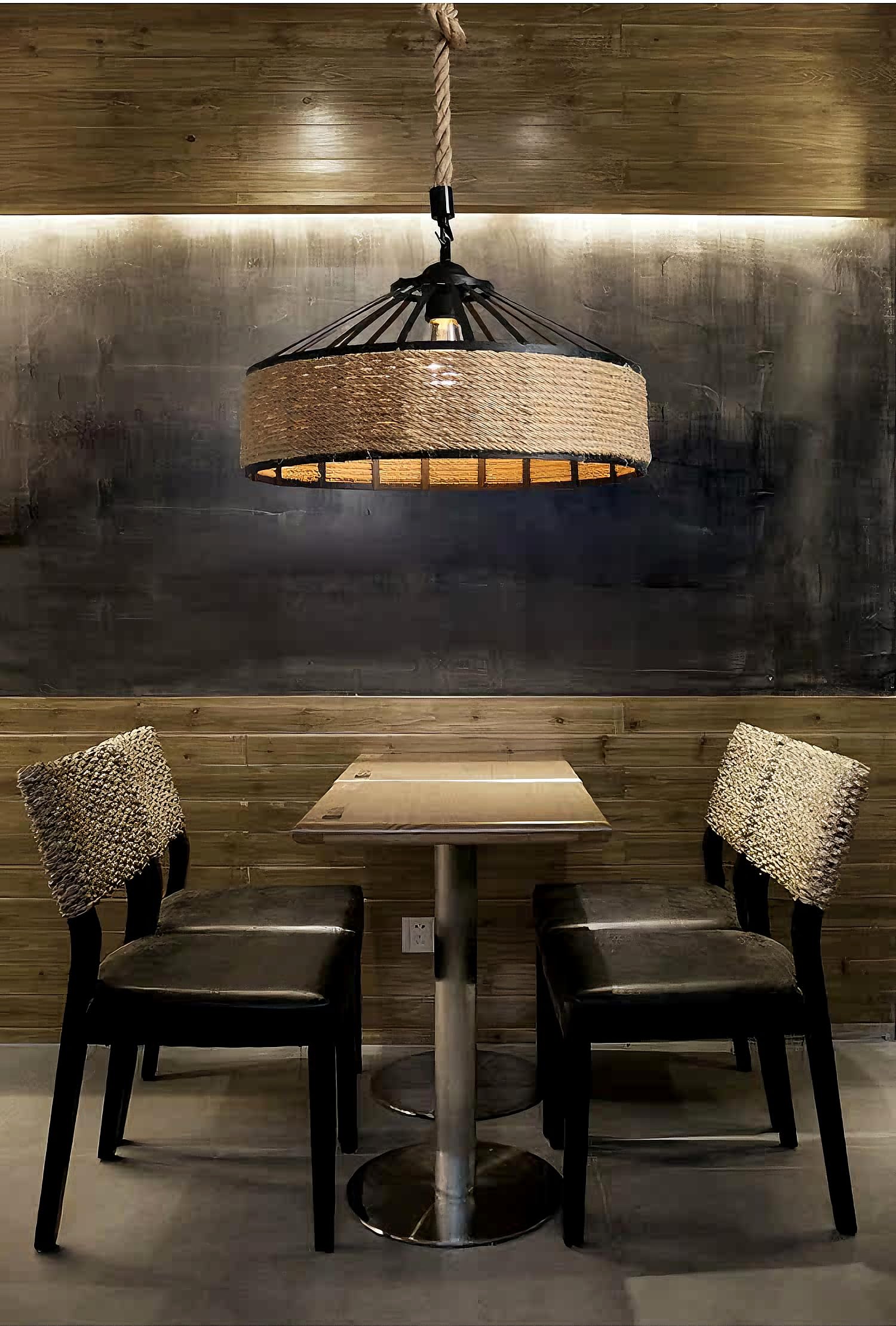 Lámpara colgante rústica Palma - con cordel tejido a mano, orientable 30 cm, casquillo E27, ideal como lámpara de salón o comedor - negra y cuerda