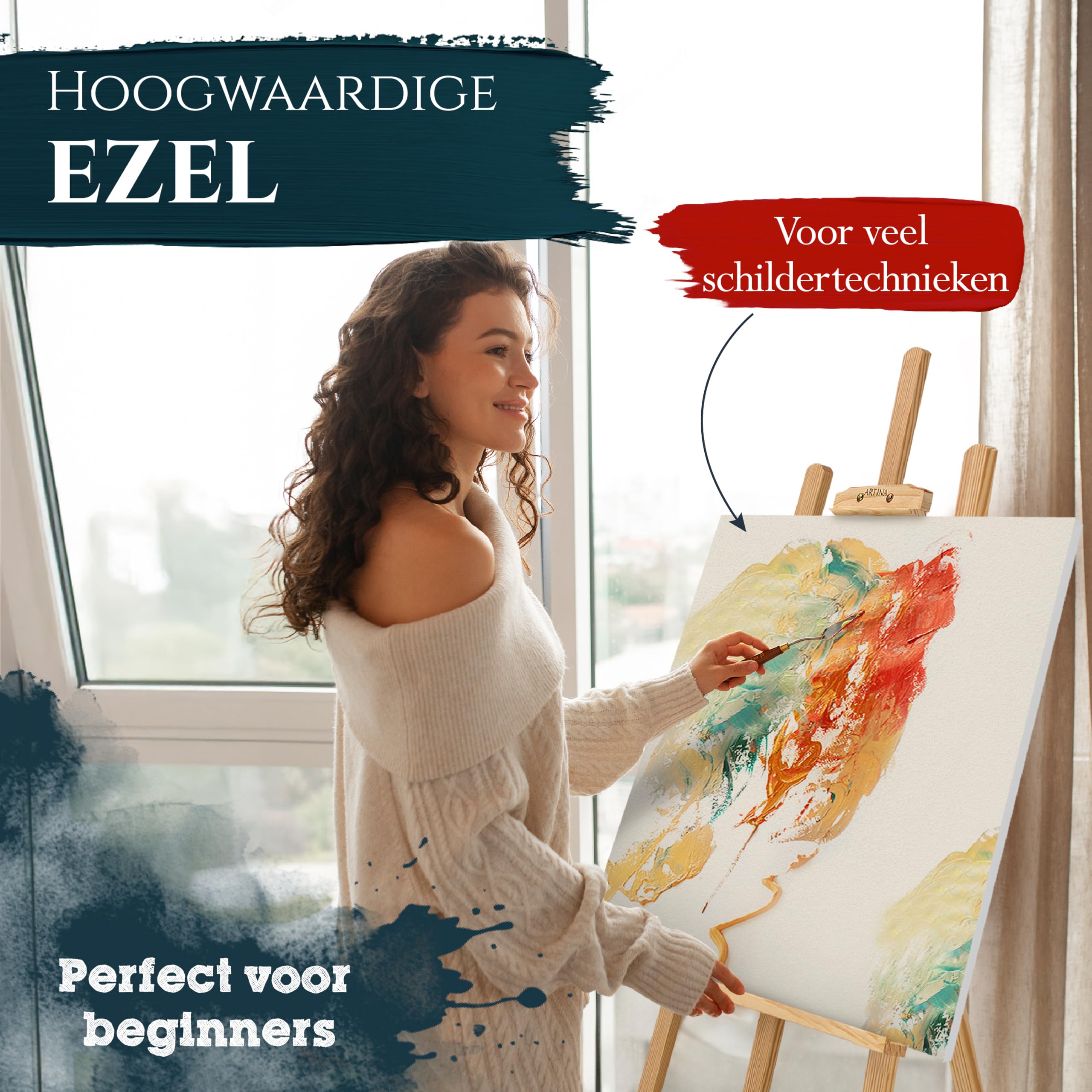 Artina 25-delige Acrylverf Set Corsica & Tafel Schildersezel London – Schilderset met 5 Spieramen, 8 Acrylverf Kleuren, Penselen, Schilderspalet & Schildersezel Tekenset Beginners Hobbykunstenaars