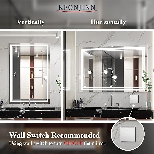 Vista 105 de Keonjinn - Espejo iluminado para el baño con luz LED, para montar en pared, diversos tamaños (vertical/horizontal)
