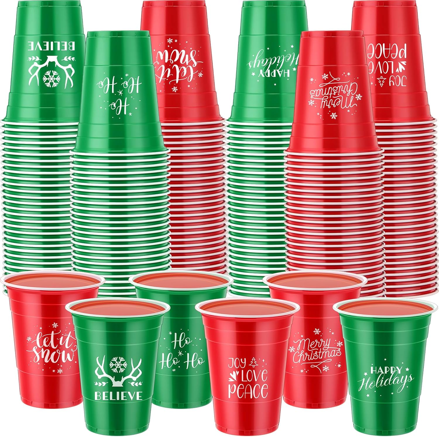 Sliner 120 Pcs Christmas Plastic Cups Bulk 16 oz Christmas