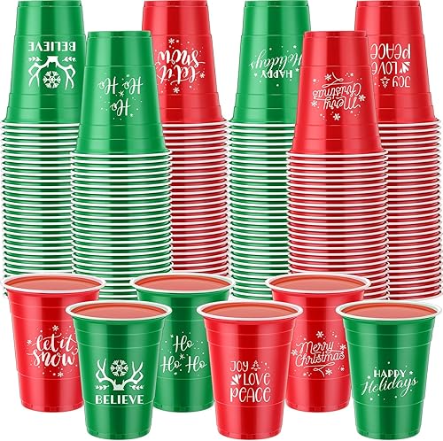 120 vasos de plástico de Navidad a granel de 16 onzas, vasos desechables de Navidad, copos de nieve, estrella de alce, árbol de Navidad, suministros
