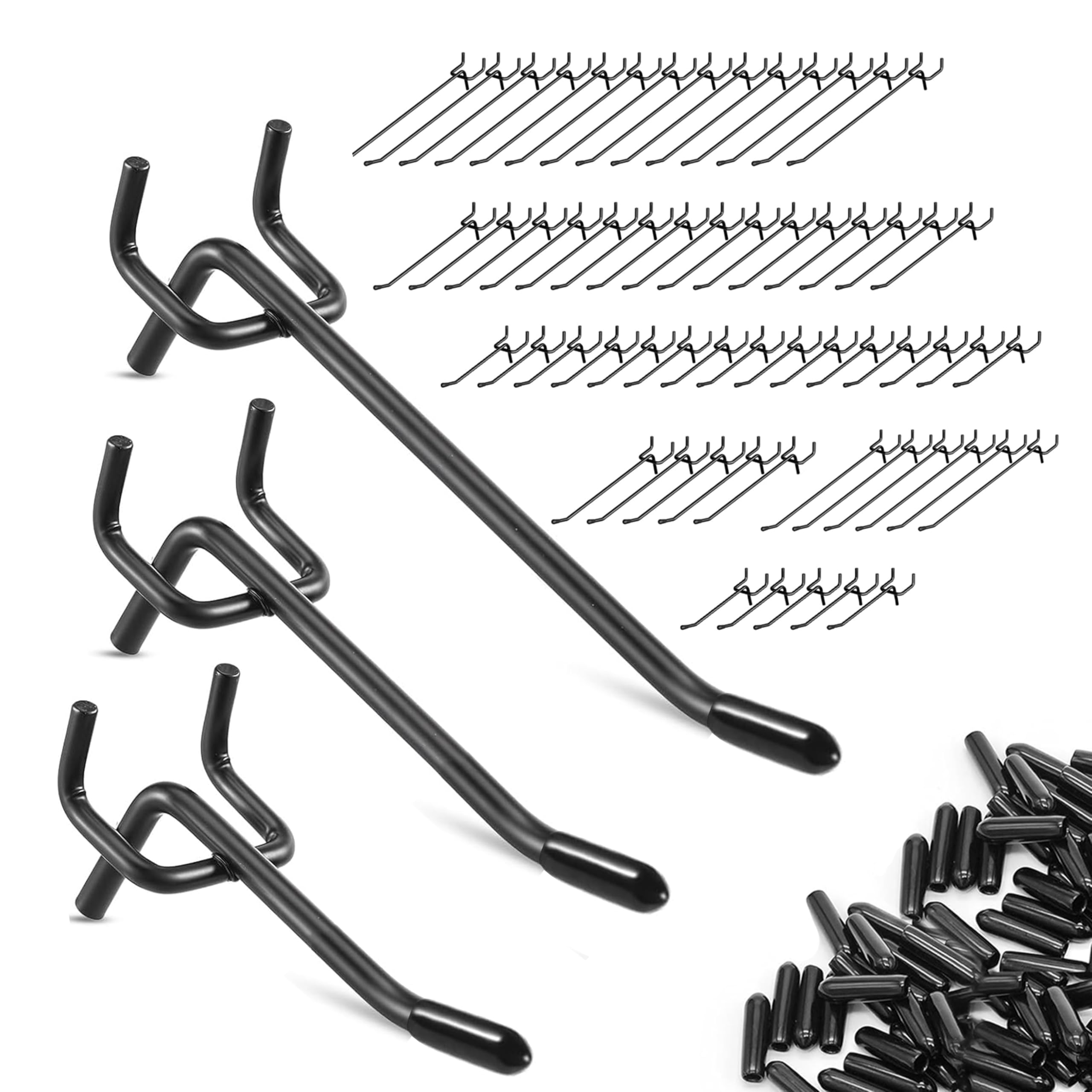 60 ganci per parete forata, 15 cm, 10 cm, 5 cm, per parete degli attrezzi e accessori da officina. Questi ganci per parete forata sono ideali come accessori per garage, distanza tra i fori di