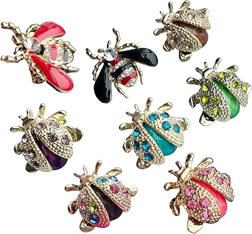 Juego de 8 broches de diamantes de cristal artificial de moda y lindos, abeja, mariquita, insecto, para mujer, regalos de cumpleaños y Navidad,