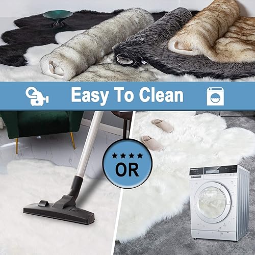 Miniatura 6 de Carvapet - Alfombra de piel de oveja sintética para funda para sofá, silla, alfombra pequeña para dormitorio, habitación de niños, sala de estar,