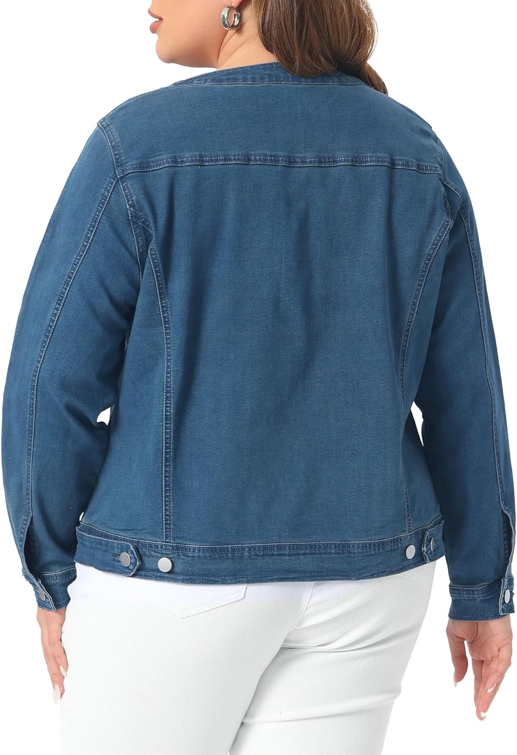 Agnes Orinda Women's Plus Size Denim Jacket Collarless Button Down Cargo Jean Jackets Shacket