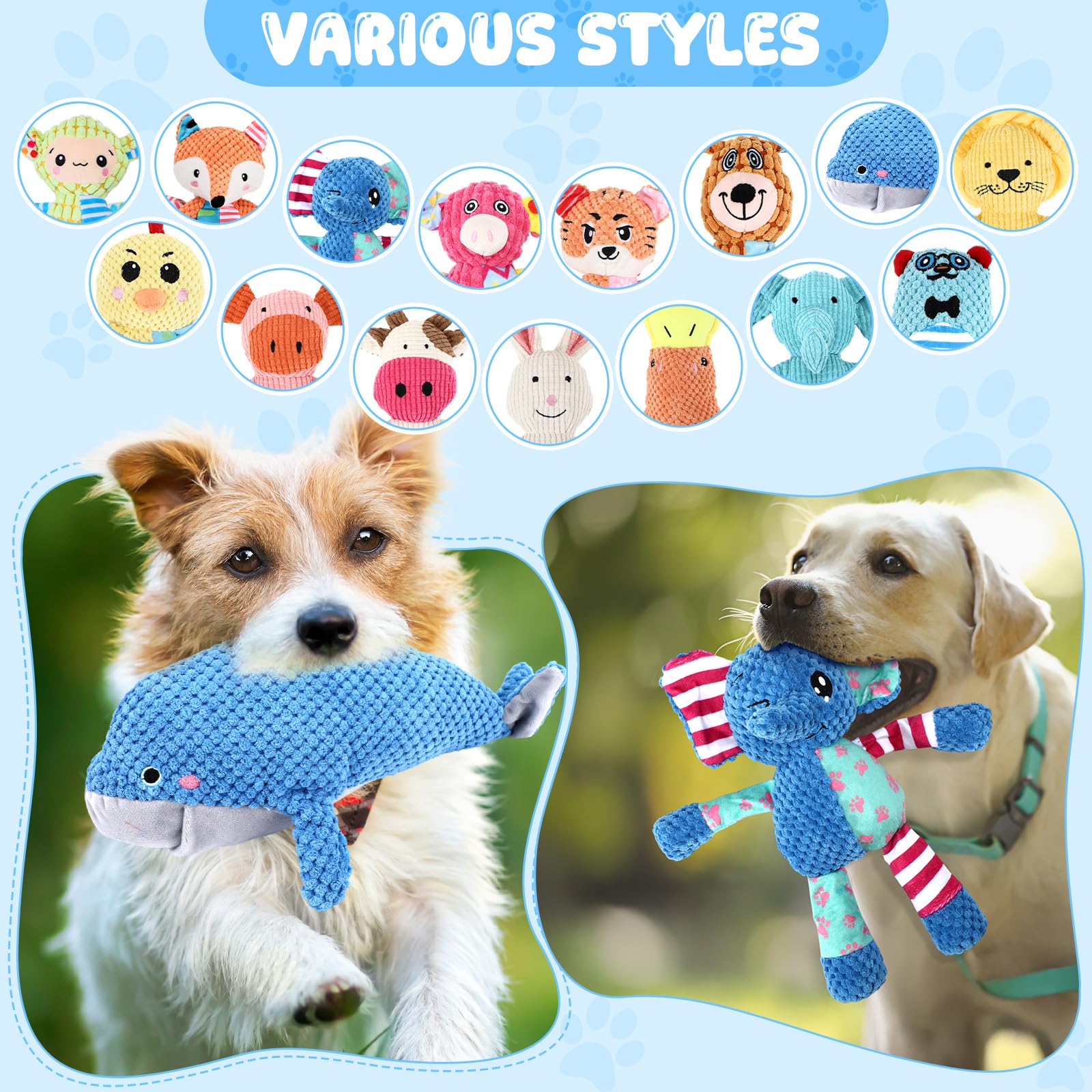 Lenwen Paquete de 15 juguetes chirriantes para perros grandes, surtido de peluche a granel, juguetes para cachorros para mascotas pequeñas y medianas para masticar la dentición (animales del bosque)