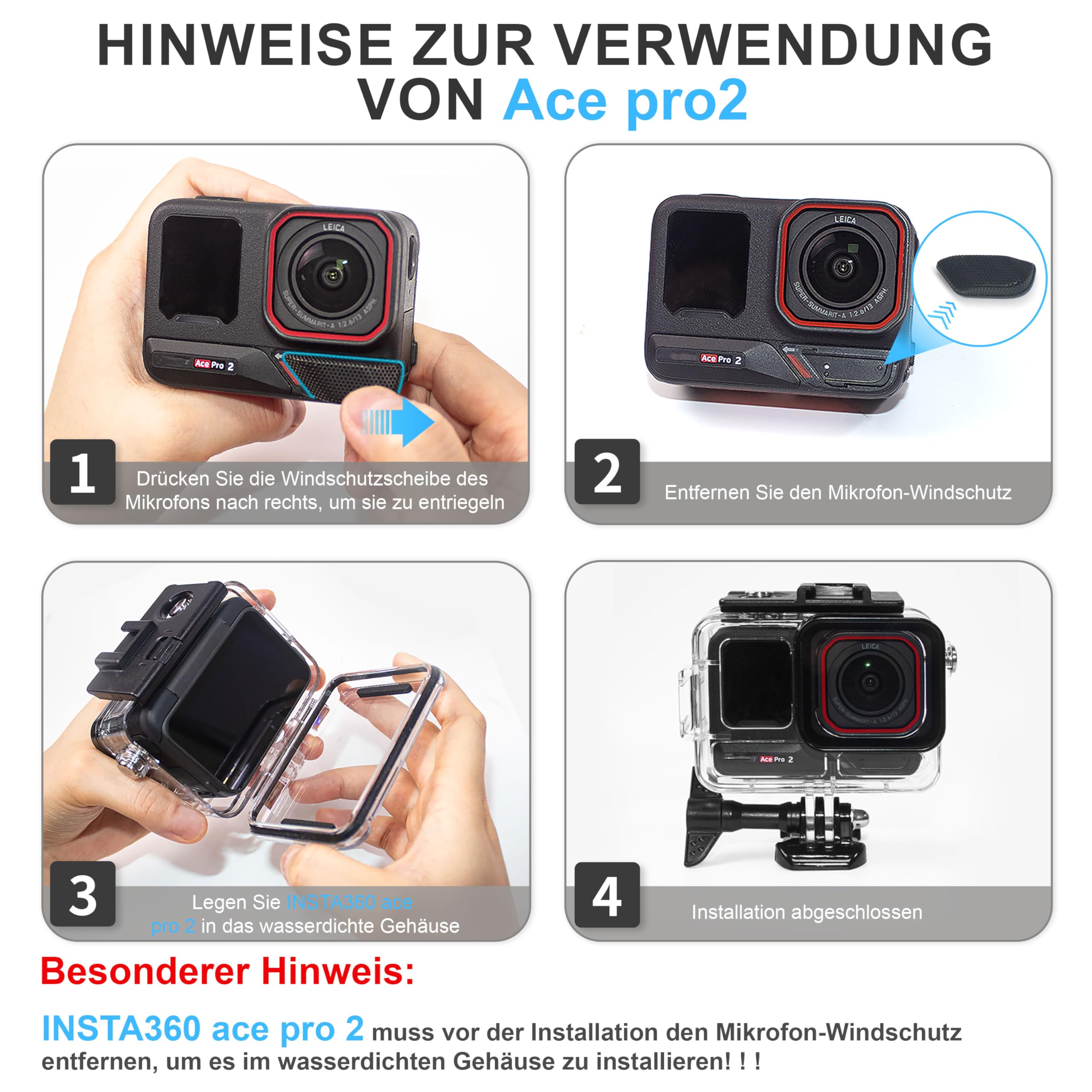 FitStill 50 M/164 FT Wodoodporna obudowa do Insta 360 ace Pro, pyłoszczelna i wodoodporna, obudowa do nurkowania z akcesoriami wspornikowymi, odpowiednia dla Insta 360 ace Pro