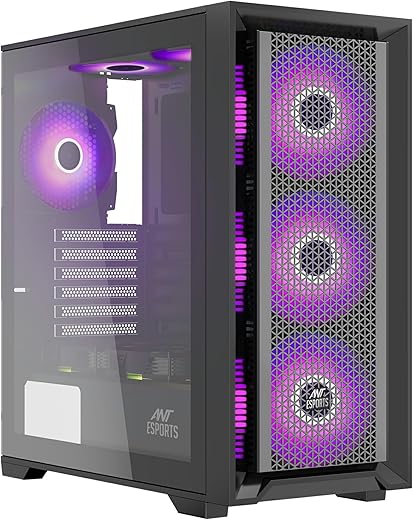 Ant Esports SX7 Mid- Tower Computer Case/Gaming Cabinet – Black | Support ATX, Micro-ATX, Mini-ITX | Pre-Installed 3 x 120mm Front Fans