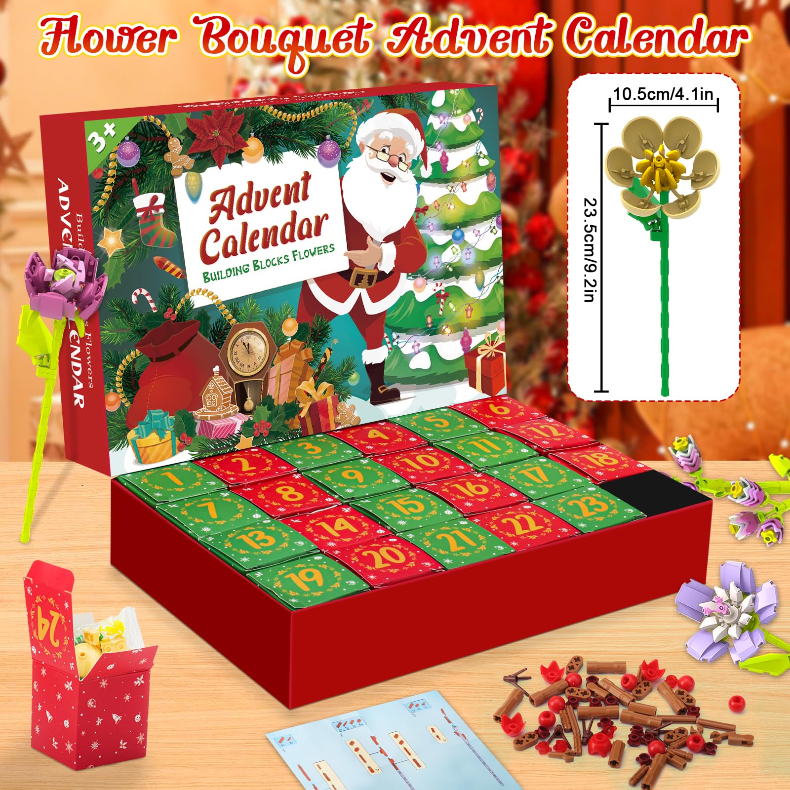 Adventskalender 2026 mit Botanicals Blumenstrauß für Frauen - Weihnachtskalender mit 24 Kunstblumen Deko für Haushalt Geschenk für Kinder Erwachsene & Männer