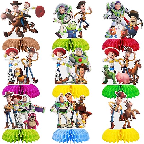 9 piezas de juguetes de dibujos animados, centro de mesa de panal para decoración de mesa, decoración de fiesta de cumpleaños de panal, suministros