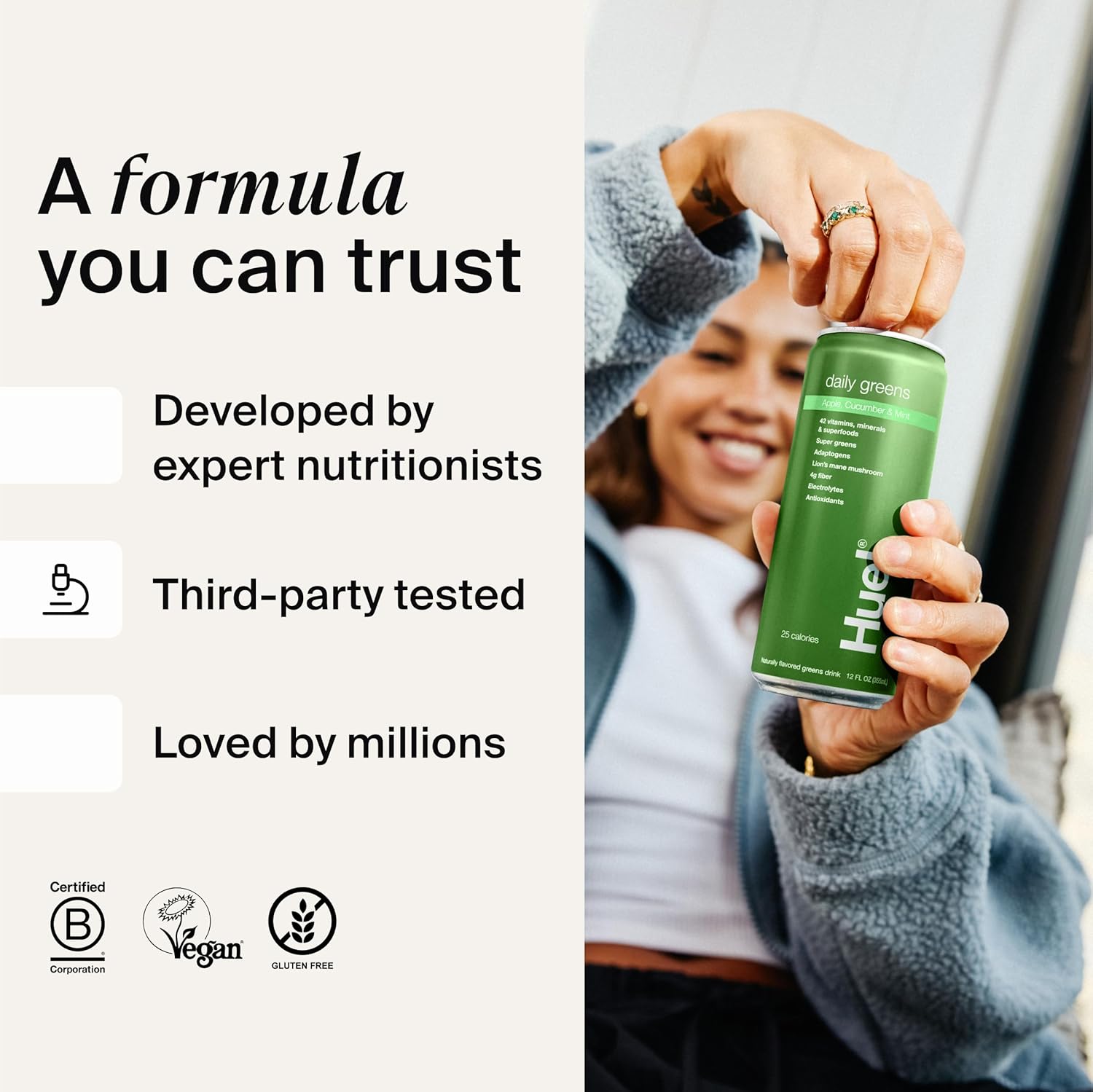 Huel Daily Greens Ready-to-Drink | Apple Cucumber Mint Superfood Greens | 91 Vitamins, Minerals, and Wholefood-Sourced Ingredients | Adaptogens, Antioxidants, Gut-Friendly Probiotics | 12 Fl Oz, 12 Pk - Image 7