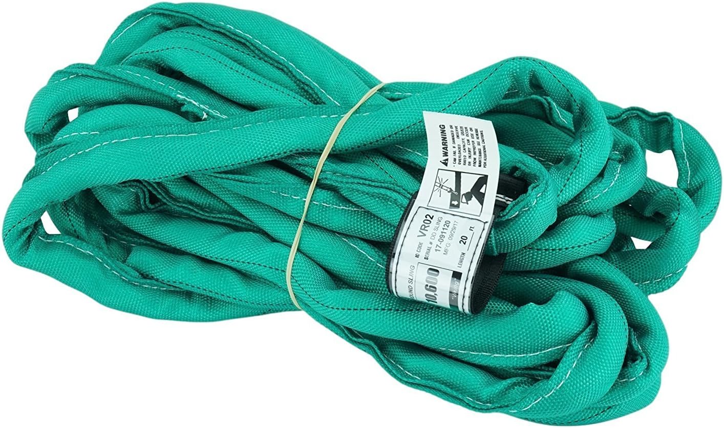 USA Made VR2 X 30' Green Slings 4'-30' Lengths in Listing, Double PLY Cover Endless Round Poly Lifting Slings, 5,300 lbs Vert, 4,240 lbs Choker, 10600 lbs Basket (USA Polyester) (30 FT)