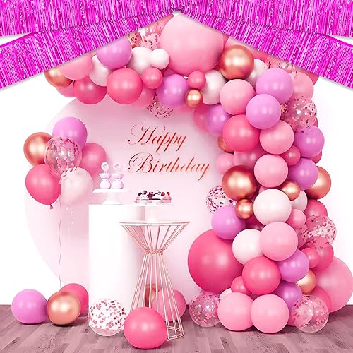 Miniatura 4 de Paquete de 4 guirnaldas largas de flecos metálicos de color rojo rosa con flecos para colgar en la pared, despedida de soltera, día de San Valentín,