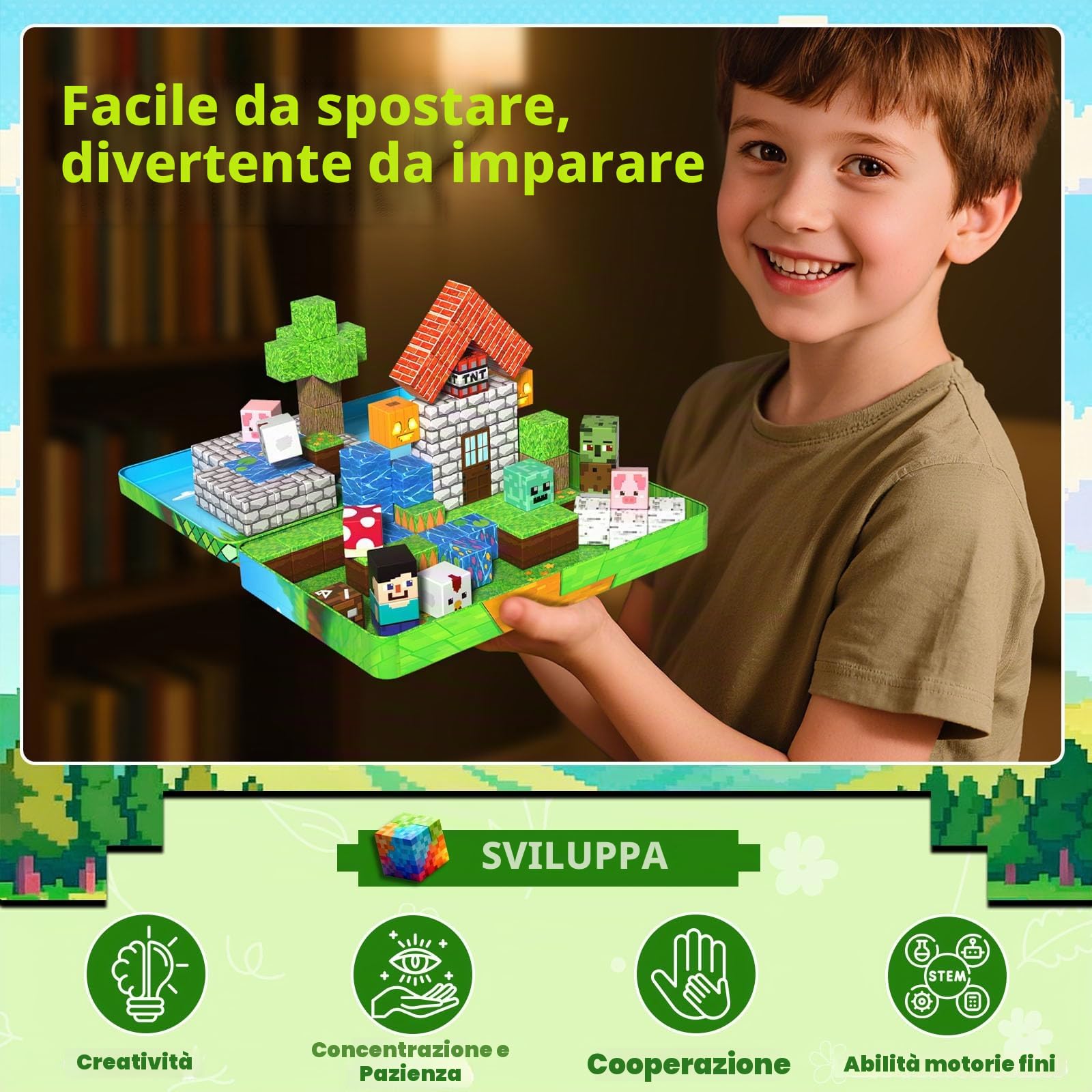 Costruzioni Magnetiche per Bambini da Viaggio 60 Pezzi con Scatola Metallica Portatile Cubi Magnetici Adatti per Giocare in Silenzio in Aereo e in Macchina Giocattolo STEM Regalo Montessori da 3+ Anni