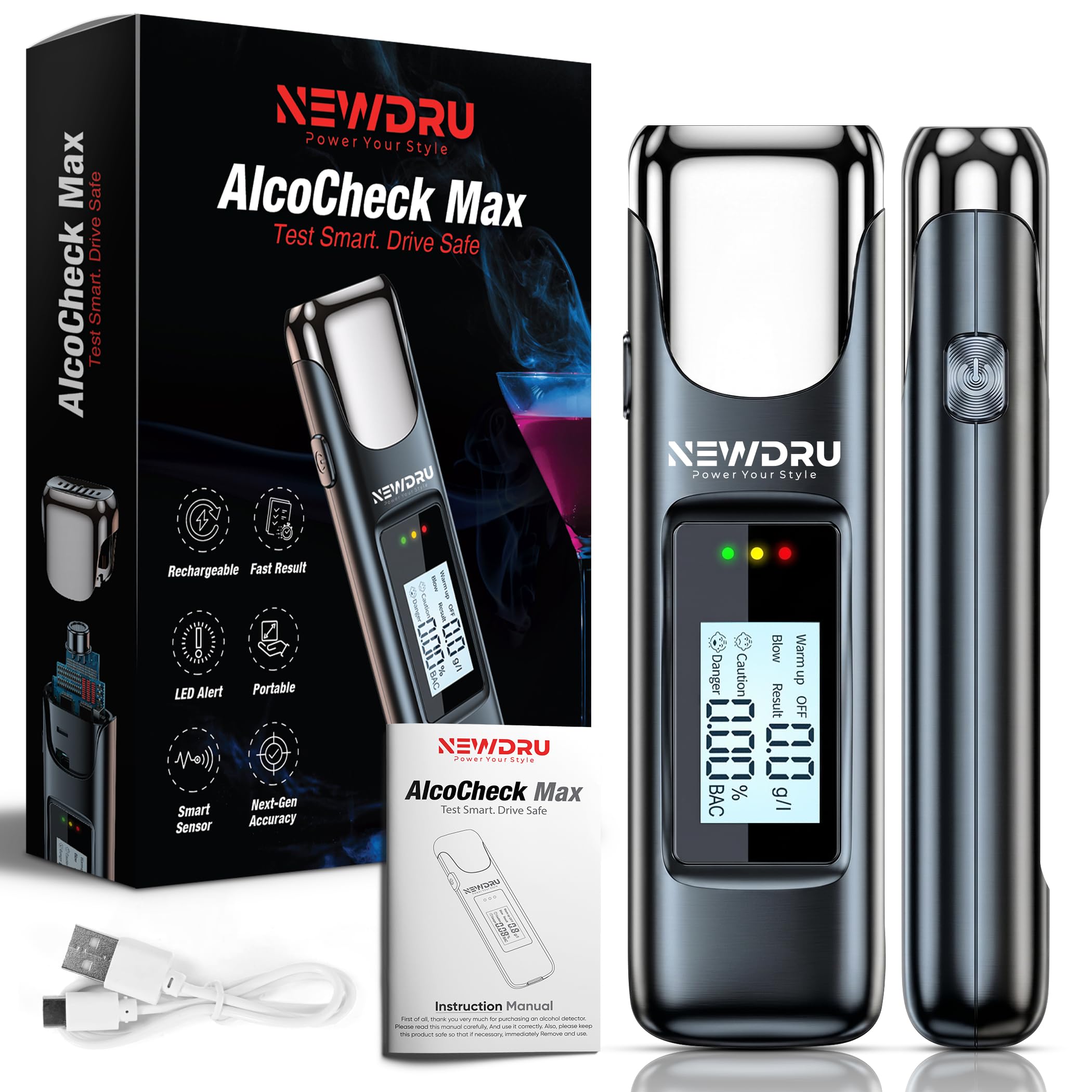NEWDRU Advanced Digital Alcohol Tester Machine | Rechargeable