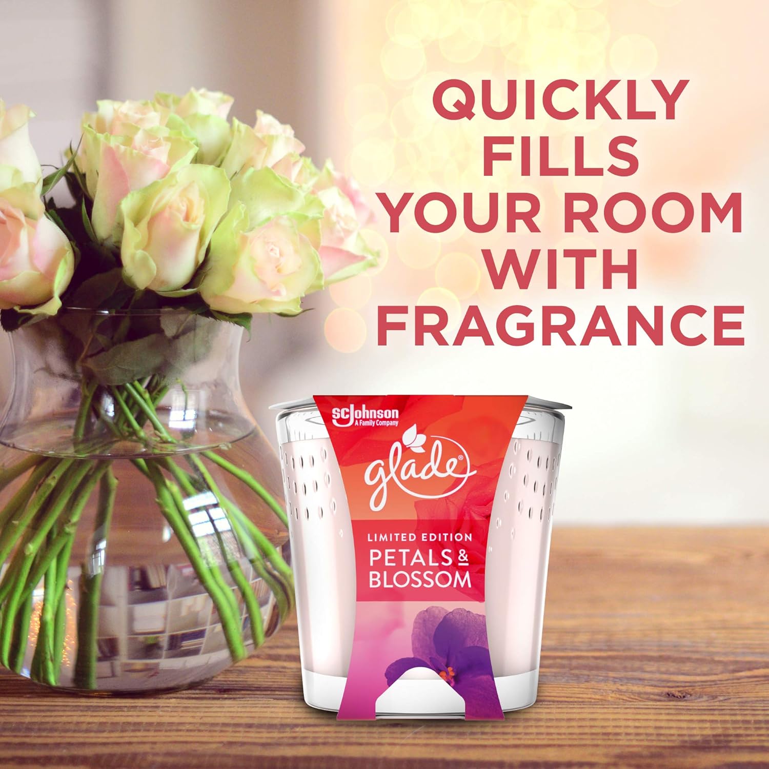 GLADE Jar Candle Small, Scented Candles, Pack of 6, Petals & Blossom, 30 Hour Burn Time, 129 g