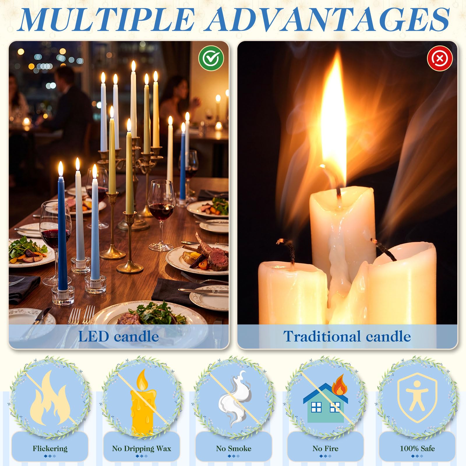 Baquler Velas cónicas LED sin llama de 11 pulgadas, funcionan con pilas, velas cónicas falsas parpadeantes para boda, iglesia, hogar, cena, decoración de Navidad