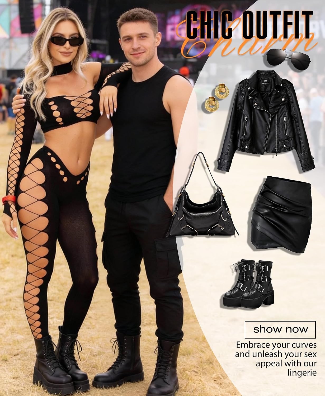RSLOVE Women Fishnet Bodystocking Sexy - Lingerie Set Cut Out Bodysuit Two Piece Outfits Perfect for Rave & Club