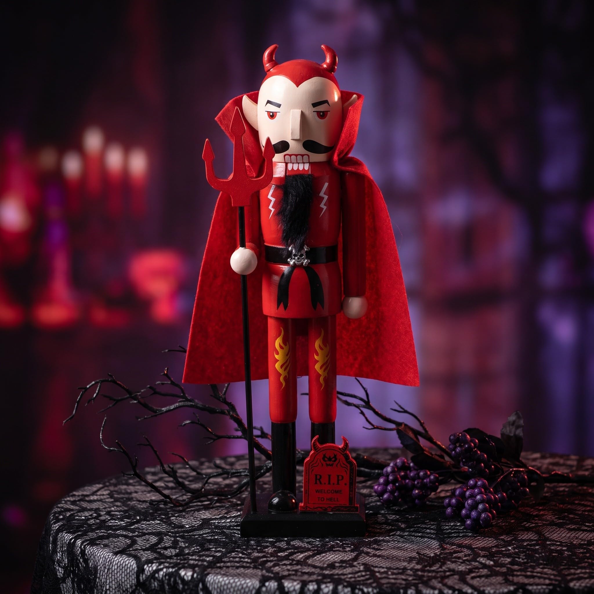 VICASKY Figura Cascanueces de Madera Roja 35,5cm para Halloween