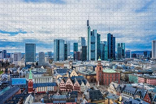 Frankfurt Skyline Alemania rompecabezas para adultos 1000 piezas de madera regalo de viaje recuerdo