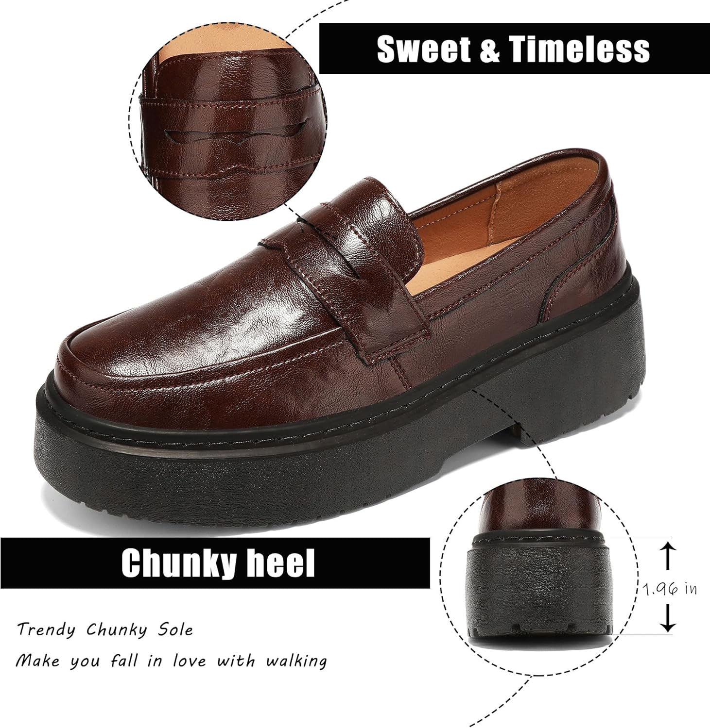 BEAUSEEN Women's Platform Chunky Penny Loafers Comfortable Lug Sole Slip-On Business Work Casual Dressy Shoes - Image 5