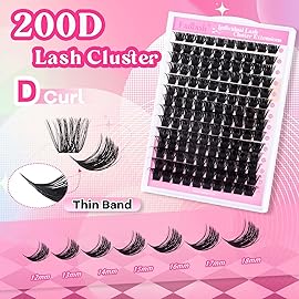 FADLASH Cluster Lashes D Curl Wispy Individual Lashes DIY Eyelash Extension Natural Look Reusable Fluffy Cluster Eyelash Extensions Self Application at Home (200D-0.07D-12-18MIX)