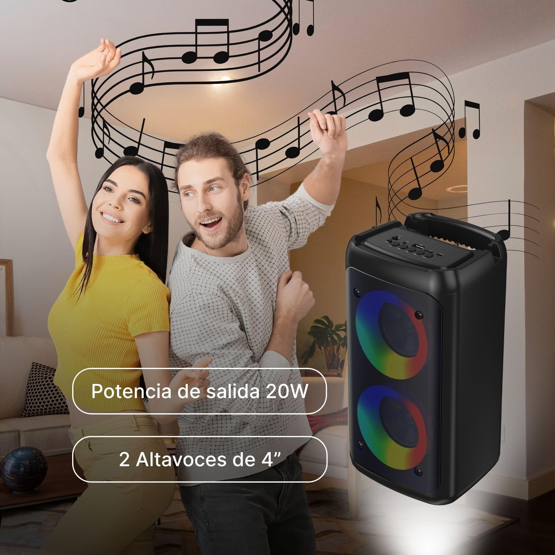 Altoparlante Bluetooth BSL-S21 con illuminazione sugli altoparlanti | 2 altoparlanti da 4 pollici | 20 W | Microfono in omaggio | Batteria da 2400 mAh | Lettore MP3 tramite USB | Ricarica USB-C