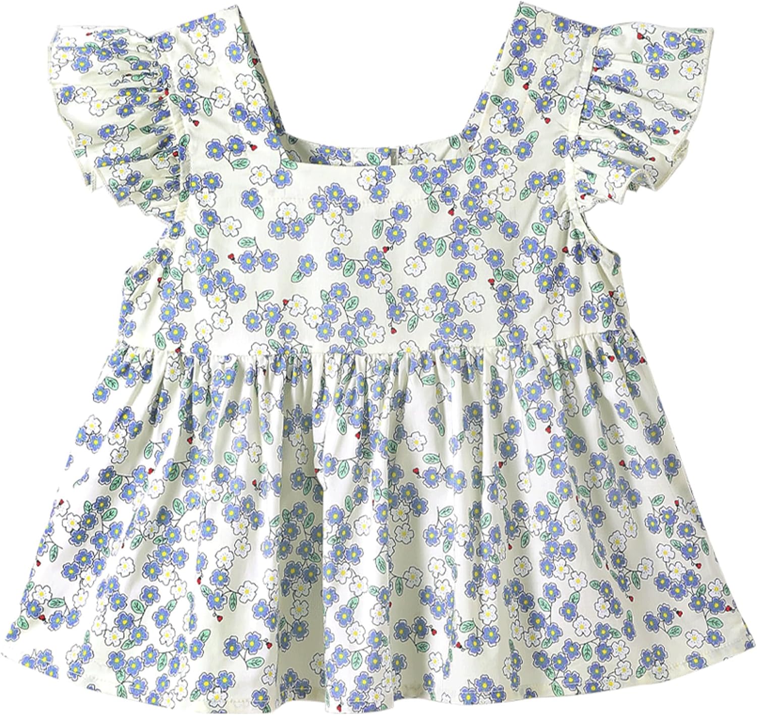 Girls Summer Short Sleeve Tops Cute Ruffle Square Neck Peplum Shirts Casual Cotton Smocked Blouse 2-12 Y