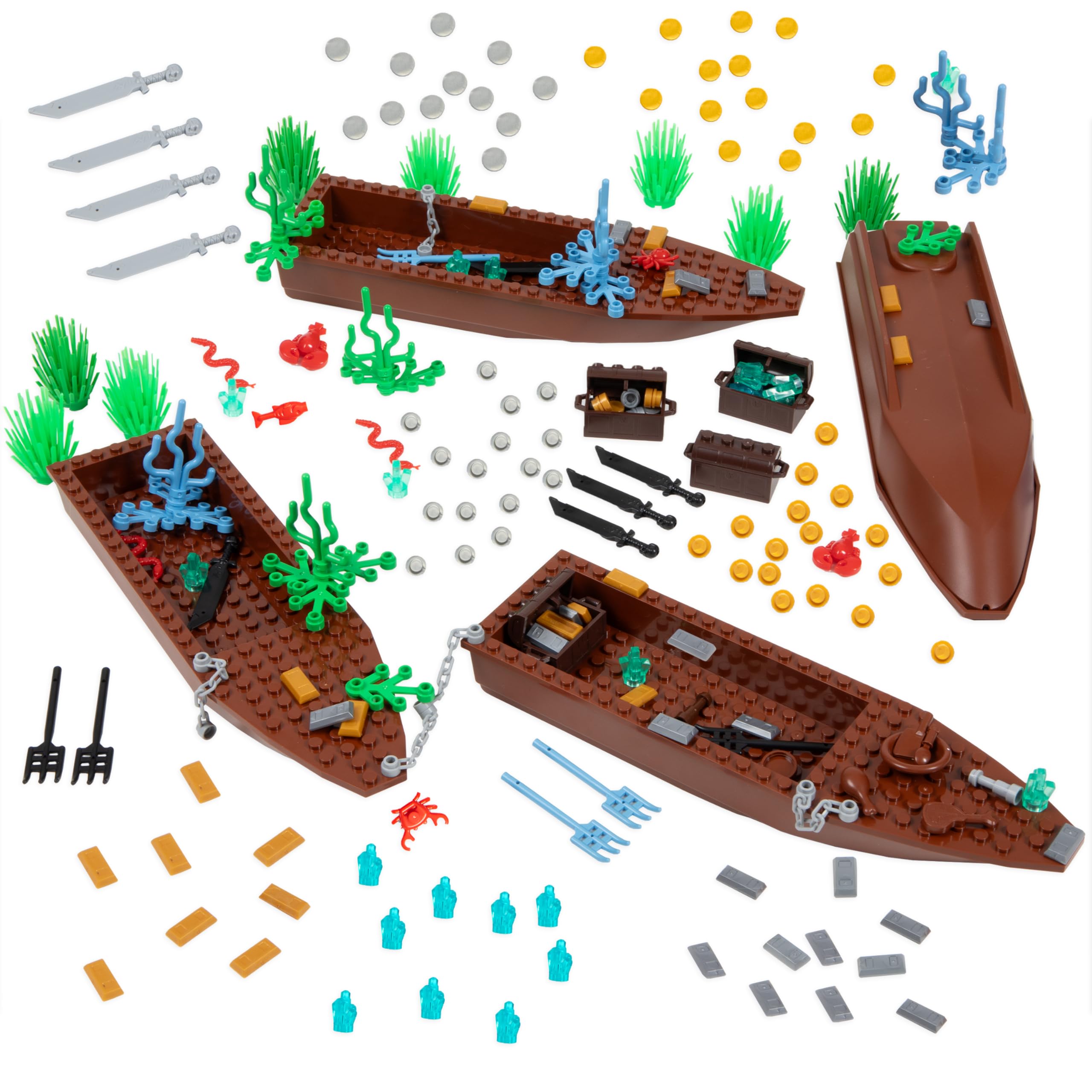 Barcaloo 194 Piece Building Bricks Accessories Kit - Pirate Ship Parts & Pieces Set with Boats, Treasure, Weapons, Plants & Wildlife Parts - Building Block Accessory Set, Compatible with Major Brands