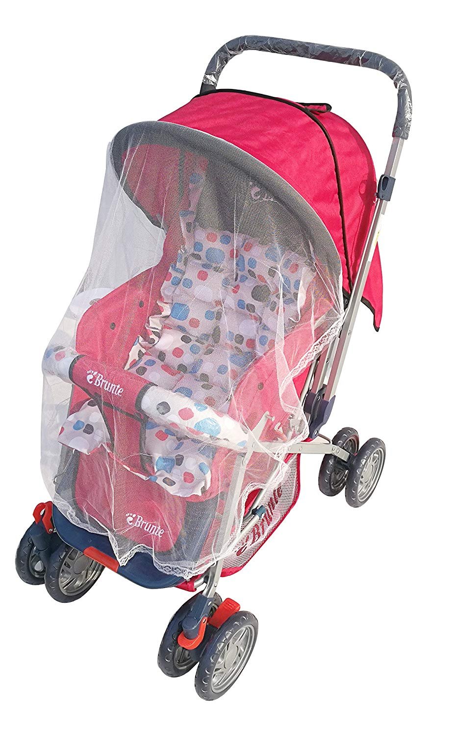 Brunte Daisy Baby Stroller Pram, Red/White