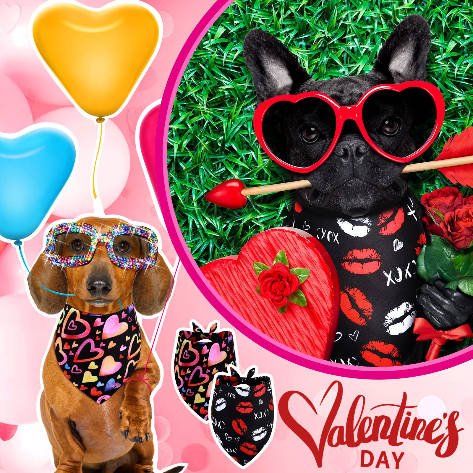 Lot de 20 bandanas triangulaires réversibles pour chien, bandana réglable pour la Saint-Valentin, le jour de l'indépendance, chiens, chats, animaux domestiques (81,3 x 55,9 x 55,9 cm)