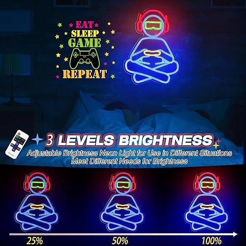 Miniatura 4 de Letrero de neón LED para decoración de pared, 3D regulable para jugadores, luz de neón alimentada por USB con 8 modos de control, letreros de luz