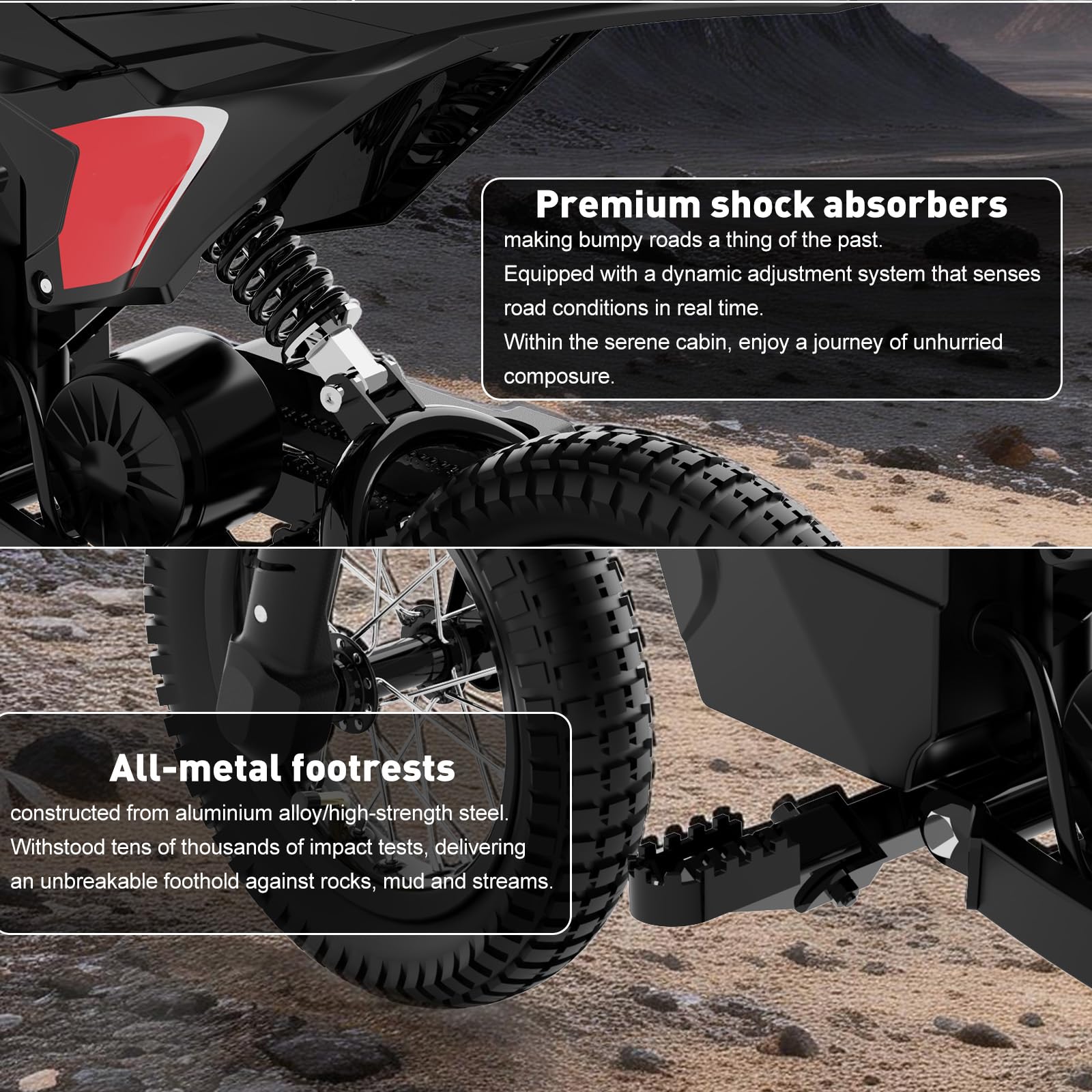 Moto électrique pour Enfants MT8, Moteur 300W, 3 Vitesses 25 km/h, Autonomie 18 km, Pneus 12 Pouces, Suspension, Frein à Tambour, 60 kg