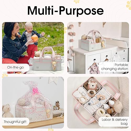 Miniatura 3 de PeraBella Organizador de pañales XL con asa, bolsa de cesta de regalos para baby shower, artículos imprescindibles de búsqueda de registro,