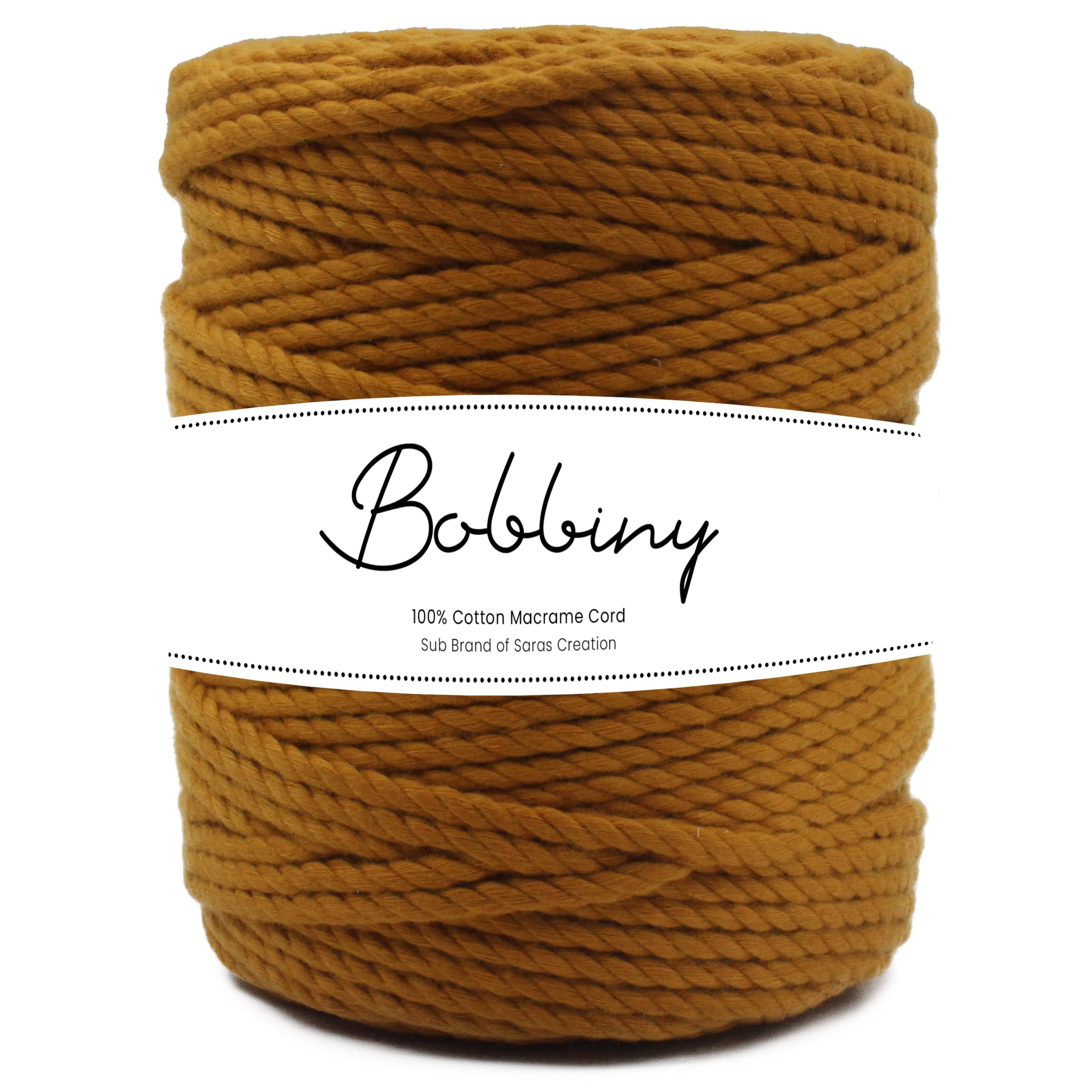 Bobbiny | 3 Ply Twisted Macrame Cotton Cord Dori (Roll Packaging) Thread for Macrame DIY and Other Projects | Brown | 4mm,10 Meter
