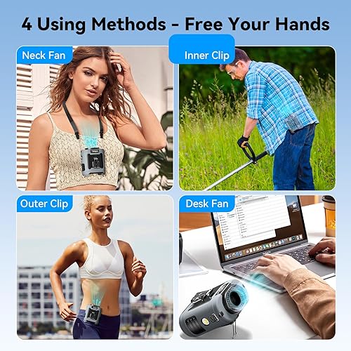 Miniatura 4 de Ventilador portátil de clip de cintura 2025 de 12000 mAh, recargable, 6 velocidades 16000 RPM, ventiladores personales de flujo de aire fuerte con