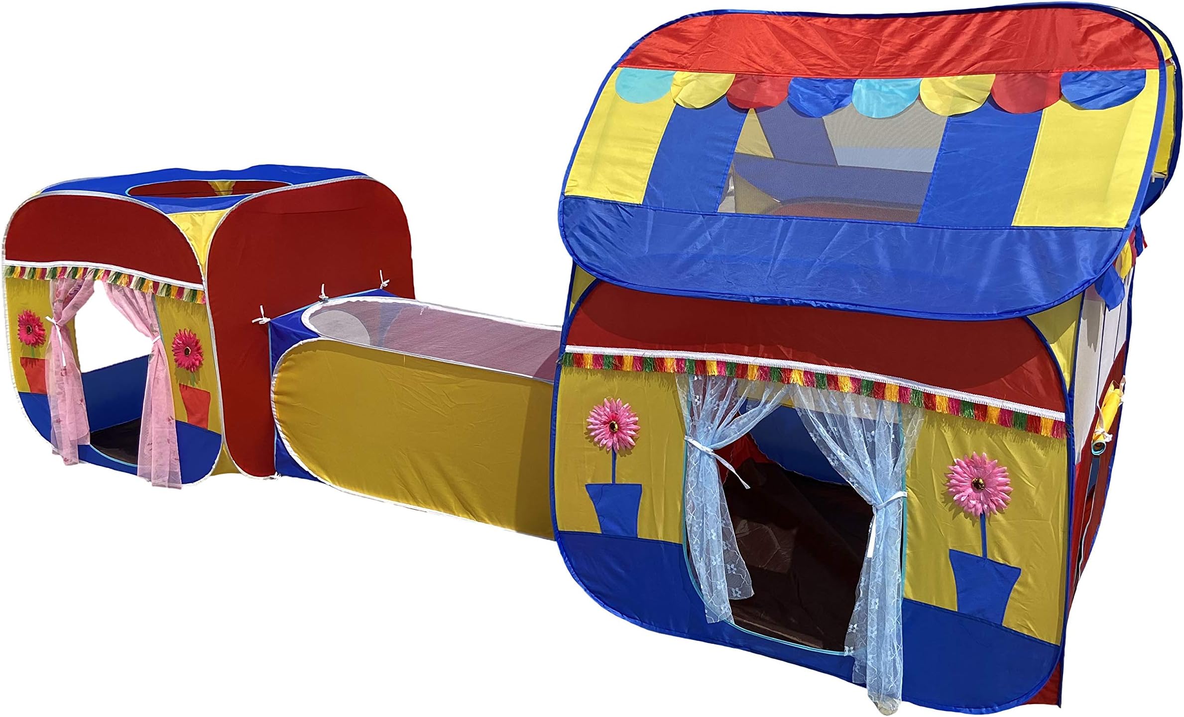 Jambo Size 3 in 1 Pop-Up Kids Play Theme Theme Tent House with Crawl Tunnel, Cube Tent and Hut Theme Theme Tent House (Multi Colour)…